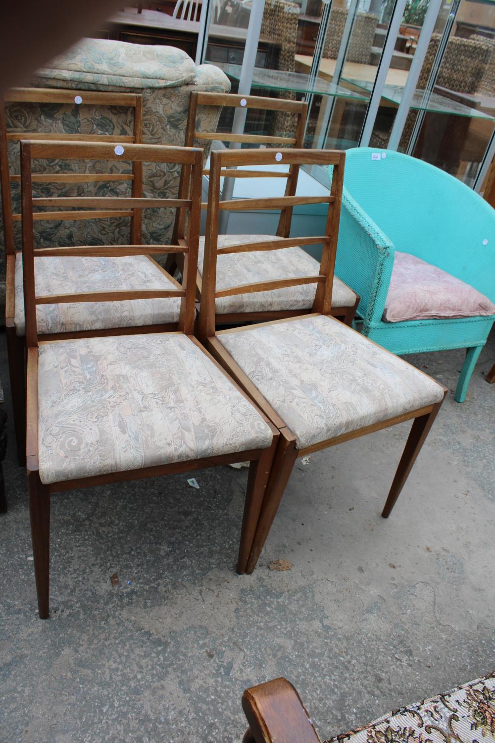 FOUR RETRO TEAK LADDER-BACK DINING CHAIRS AND LLOYD LOOM STYLE BEDROOM CHAIR - Image 2 of 2