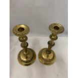 TWO LARGE BRASS CANDLESTICKS 27 CM