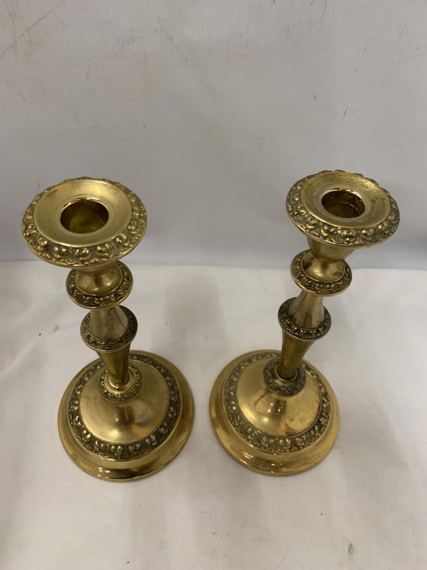 TWO LARGE BRASS CANDLESTICKS 27 CM