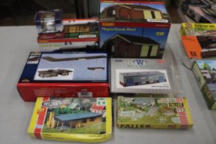 SEVEN BOXED MODEL KITS FOR TRAIN SET LANDSCAPING TO INCLUDE TWO HORNBY EXAMPLES