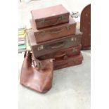 FIVE VINTAGE LEATHER TRAVEL CASES AND A LEATHER BAG