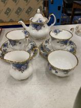 ANINE PIECE SET OF ROYAL ALBERT MOONLIGHT ROSE TO INCLUDE A SMALL TEAPOT, MILK, SUGAR AND TWO TRIOS