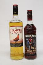 A 1L BOTTLE OF THE FAMOUS GROUSE TOGETHER WITH A 700 ML BOTTLE OF CAPTAIN MORGAN DARK RUM