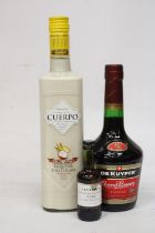 A 70 CL BOTTLE OF SUPERIOR CUERPO LIQUEUR PINA COLADA TOGETHER WITH A MINIATURE BOTTLE OF TAYTLORS