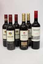 A MIXED LOT TO INCLUDE THREE BOTTLES OF ITALIAN CHIANTI, A BOTTLE OF TRIVENTO ARGENTINA 2016