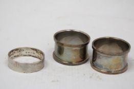 THREE HALLMARKED BIRMINGHAM SILVER NAPKIN RINGS GROSS WEIGHT 53 GRAMS