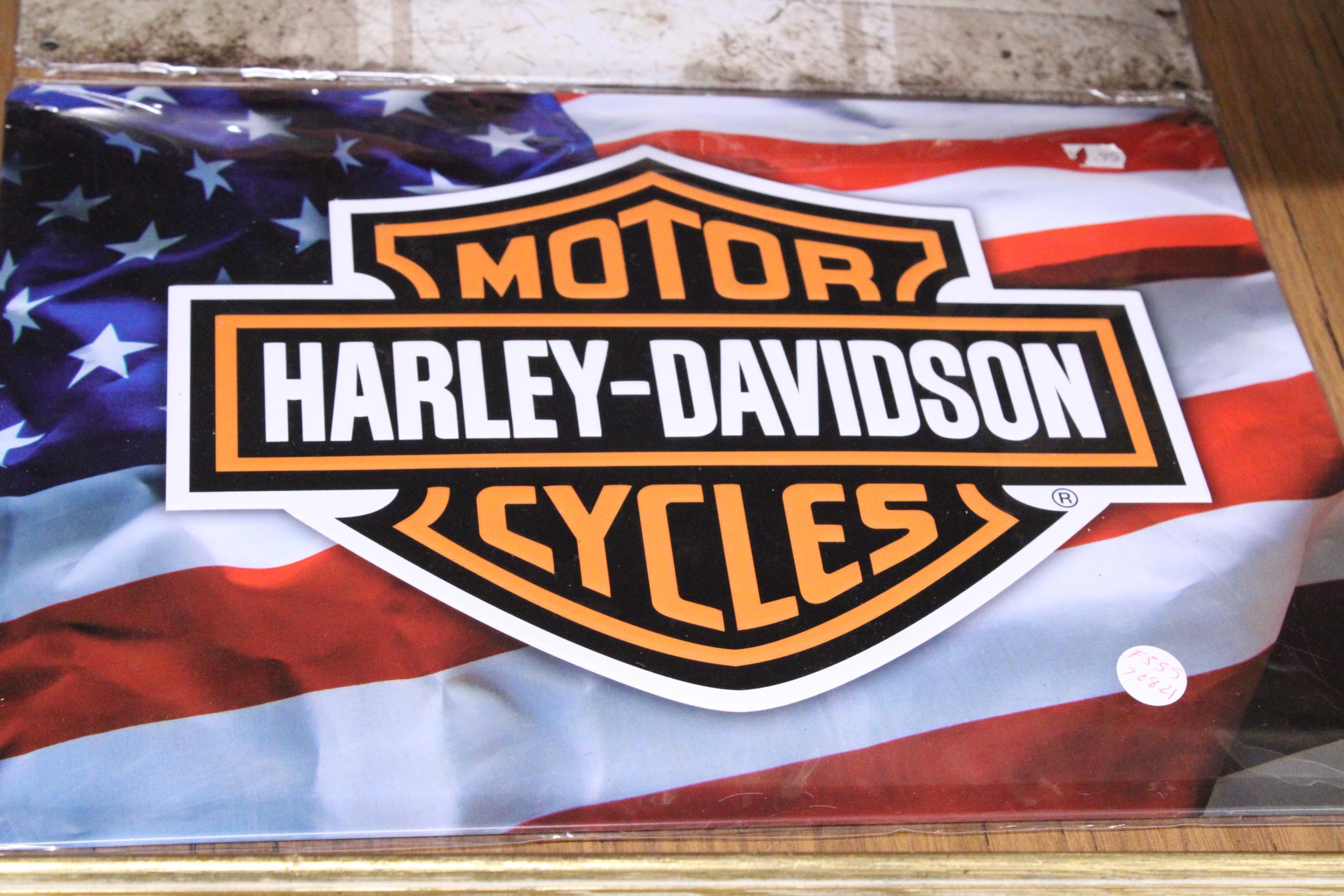 FOUR MOTORCYCLE TIN PLATE SIGNS TO INCLUDE HARLEY DAVIDSON - Image 2 of 6