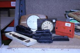 TWO VINTAGE MANTLE CLOCKS, TRAIN MODELS ETC