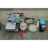 AN ASSORTMENT OF ITEMS TO IBNCLUDE A ROBERTS RADIO, A SAMSUNG VHS PLAYER AND A CLOCK ETC