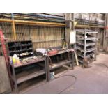 Assorted Drills in Rack & Steel Tables Along Wall