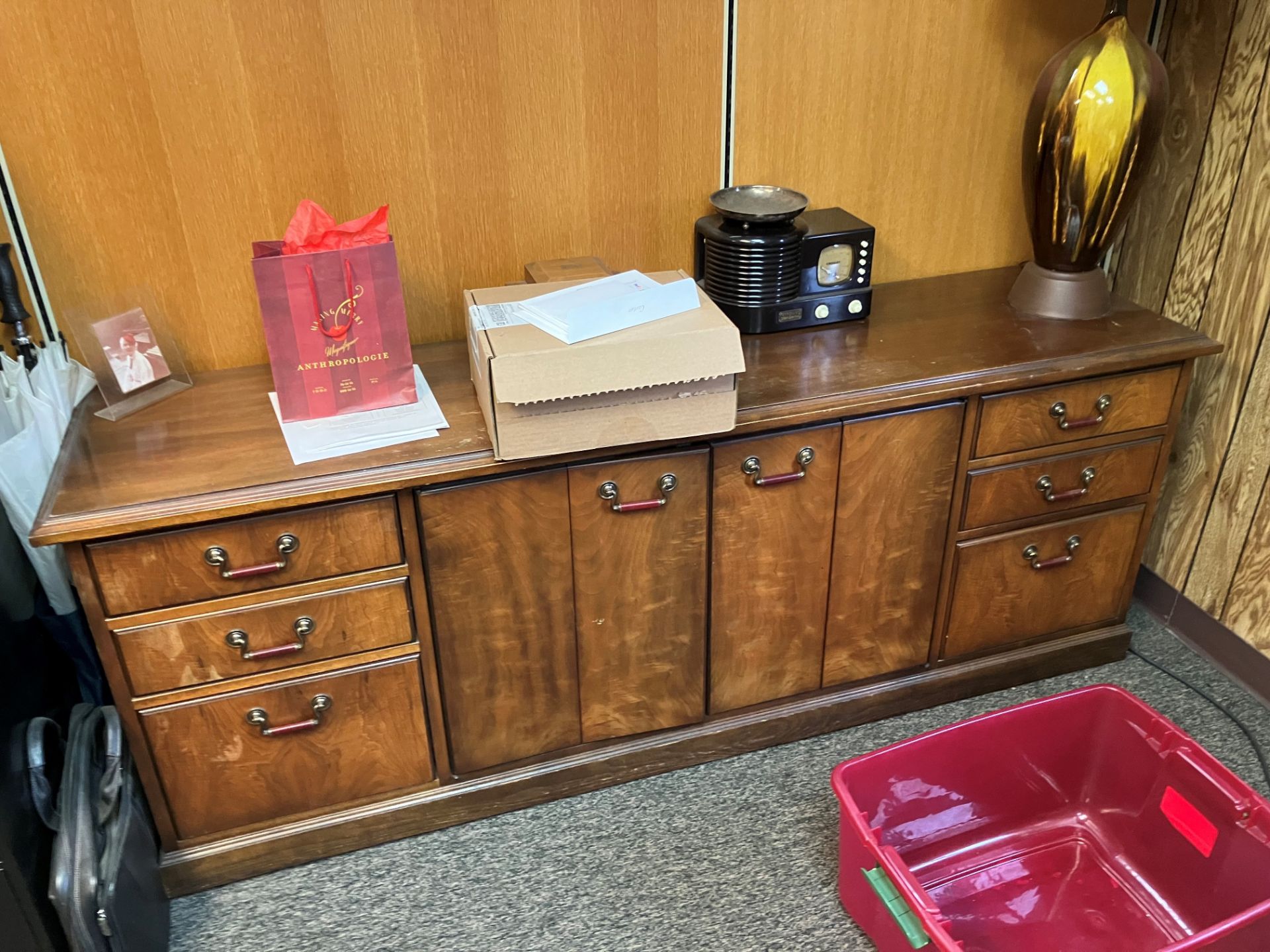 9 Drawer Wood Desk with Credenza - Image 2 of 2