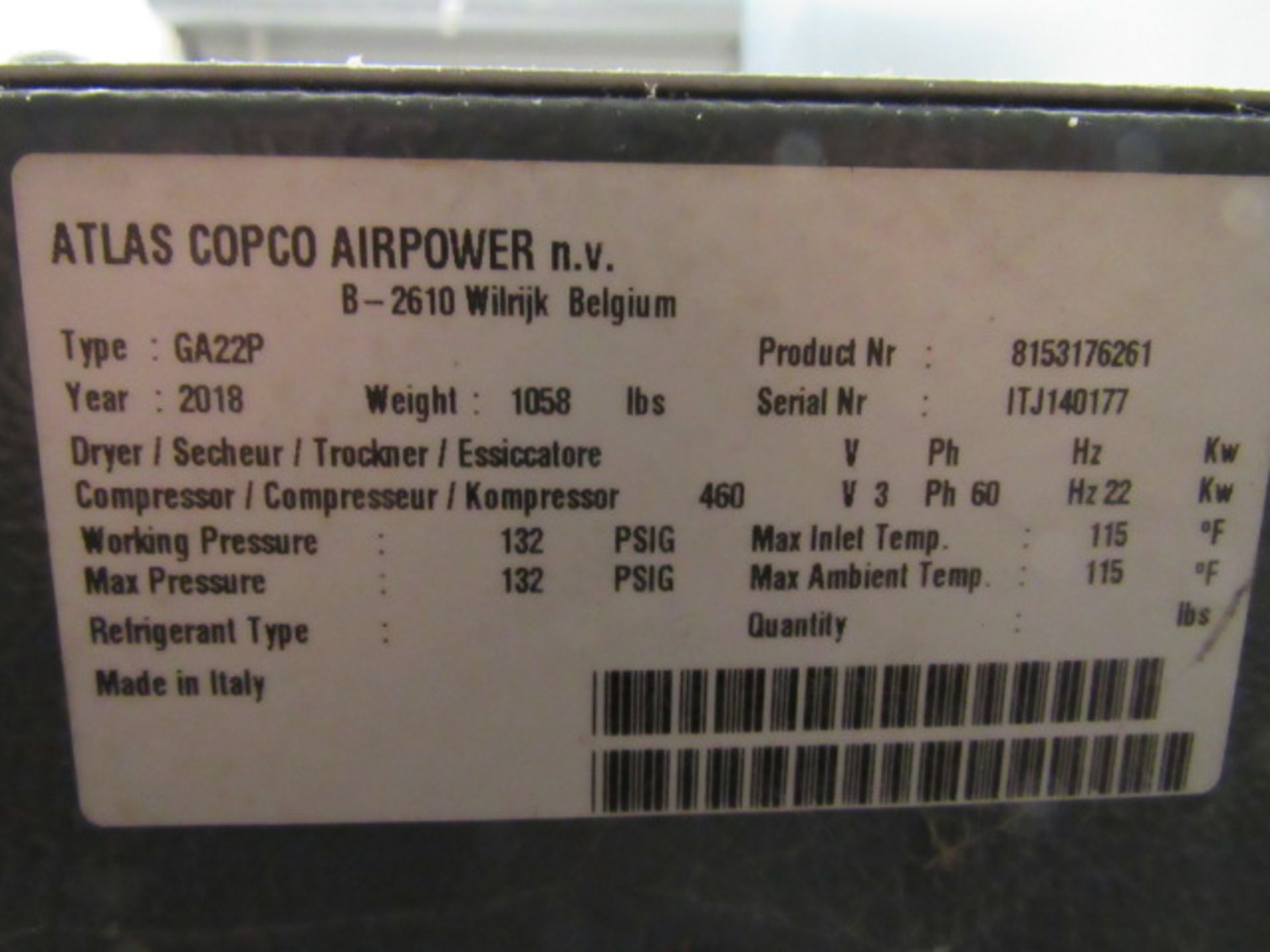 Atlas Copco GA22P 30 HP Rotary Screw Air Compressor - Image 6 of 7