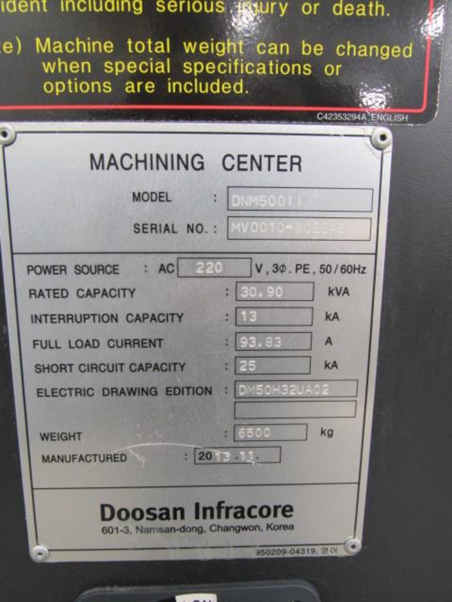 Doosan DNM 500 II CNC Vertical Machining Centers with 47.2'' x 21.2'' Tables, Big Plus #40, - Image 8 of 9