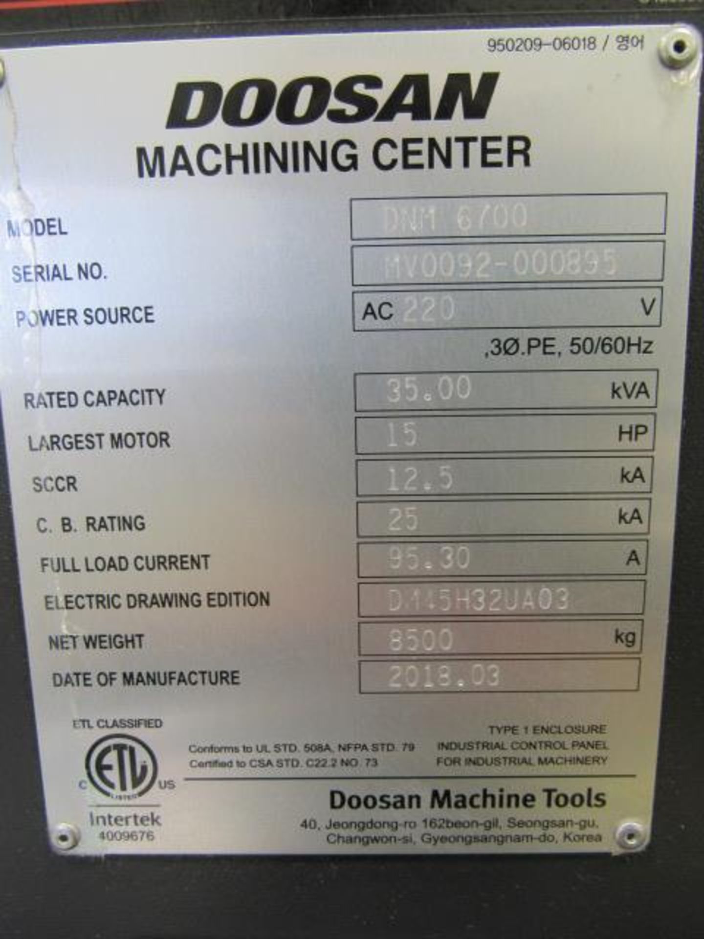 Doosan DNM 6700 CNC Vertical Machining Center with 59.1'' x 26.4'' Table, Big Plus #40, Spindle - Bild 8 aus 9
