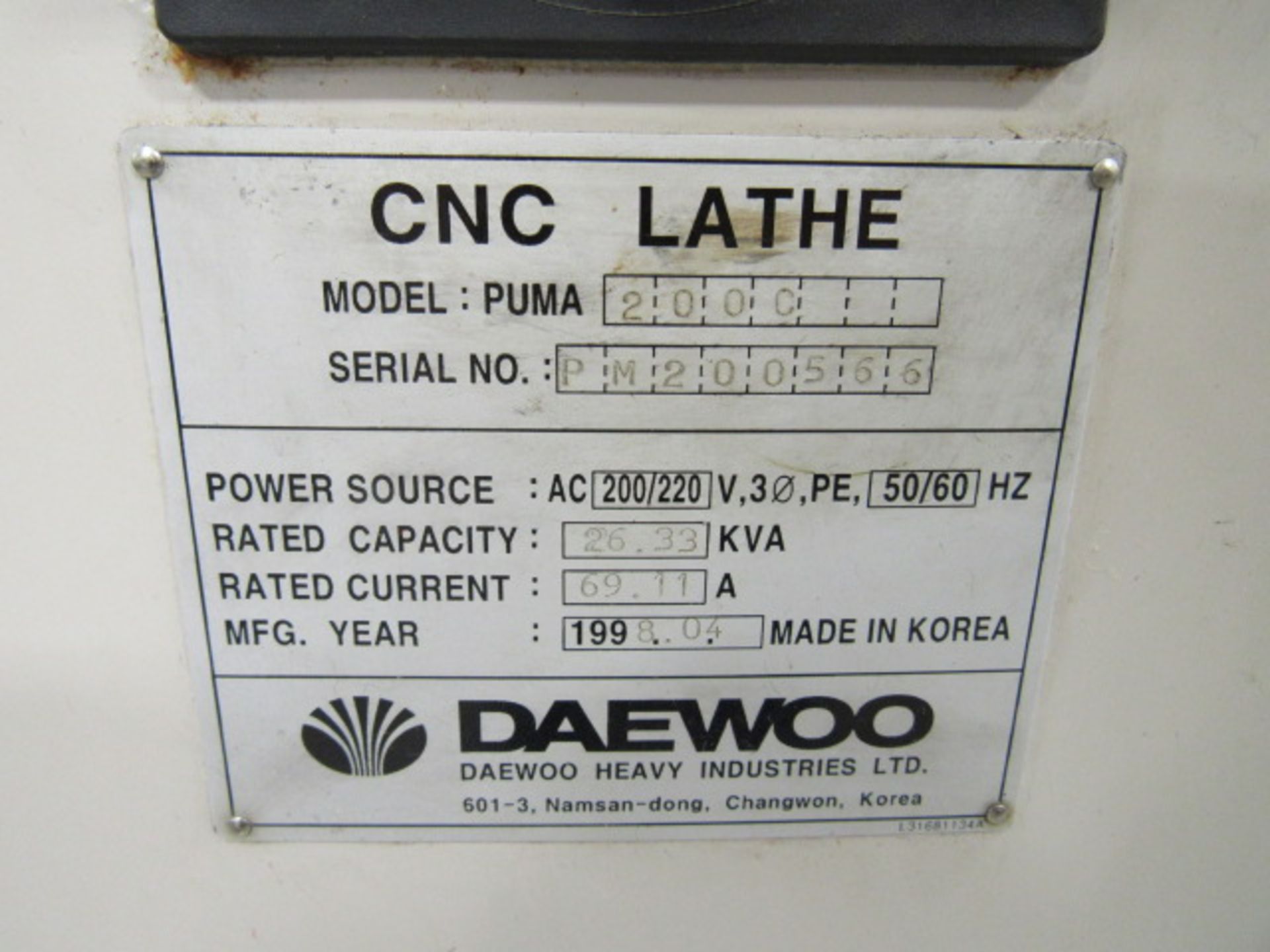 Daewoo Puma 200C CNC Turning Centers with 8'' 3-Jaw Chucks, 21'' Swing x 26.3'' Centers, Spindle - Image 7 of 8