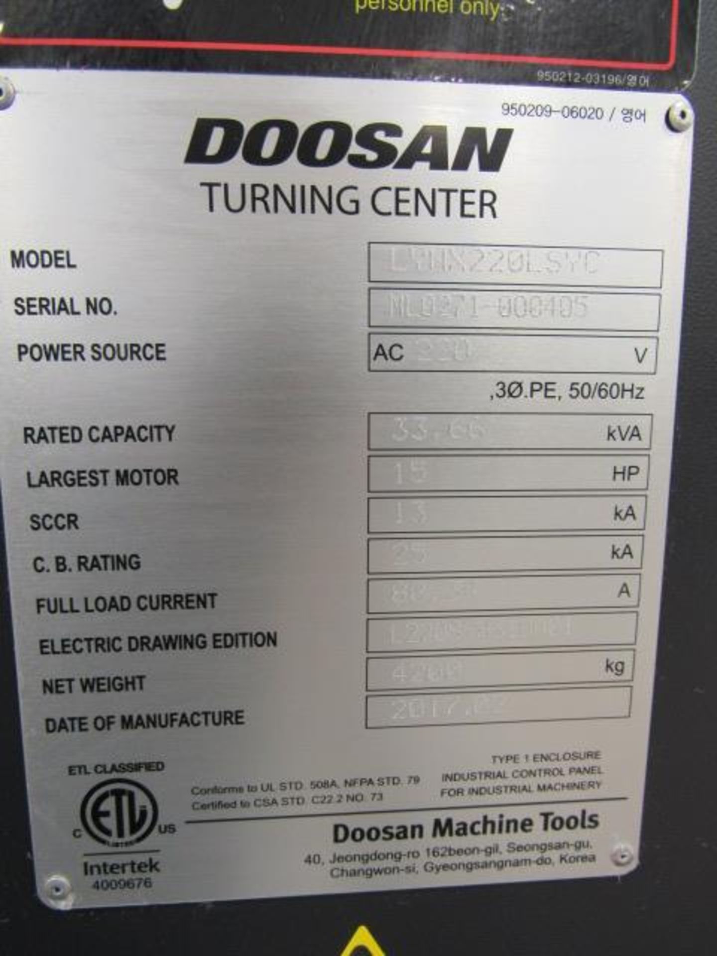 Doosan Lynx 220LSY CNC Turning Center with Sub Spindle, Y-Axis, & Live Milling, Collet Chuck (Main), - Bild 7 aus 8