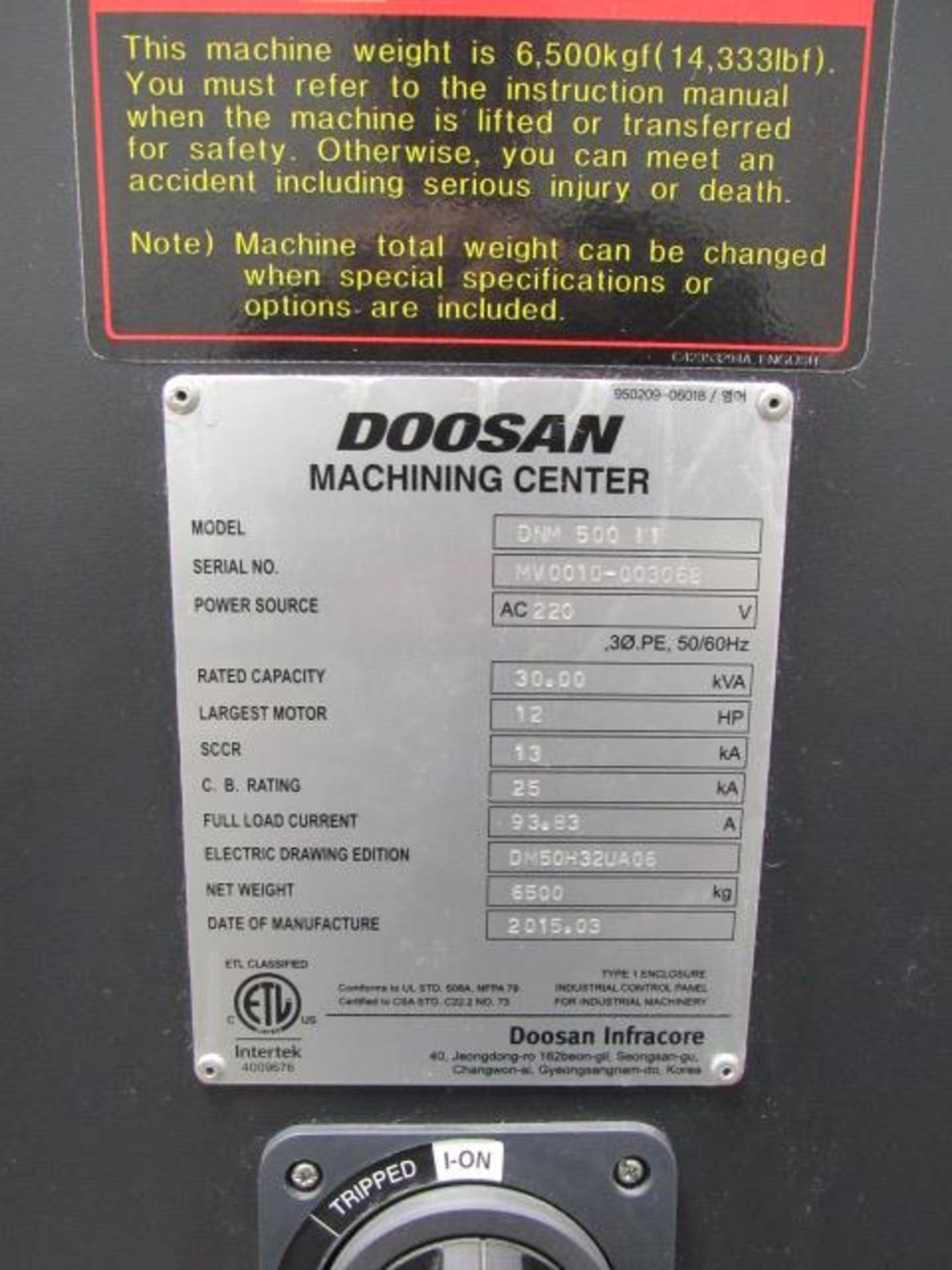 Doosan DNM 500 II CNC Vertical Machining Centers with 47.2'' x 21.2'' Tables, Big Plus #40, - Image 8 of 9