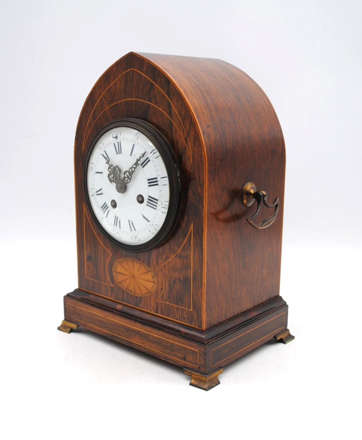An Edwardian inlaid mantel clock, with keys - Image 3 of 11