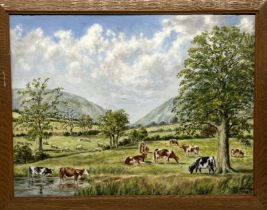 Two framed oil on board country scenes signed W.C Howard 1963, one with cattle in a meadow, the