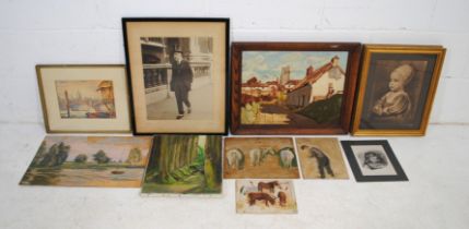 A quantity of various pictures and prints, including a framed watercolour signed 'A. Turley', oil on
