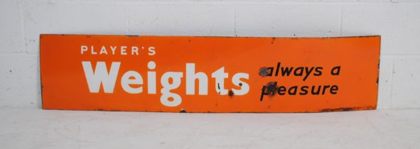 A vintage Players Weights enamelled sign - 146cm x 33cm