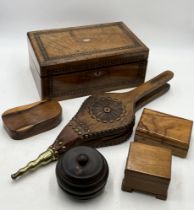 A collection of boxes including Victoria writing slope with marquetry detail etc.