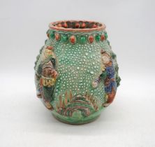 A Japanese pottery vase, decorated in heavy relief, with character signature to base - height 23cm