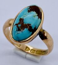 A Victorian 15ct gold ring set with turquoise, size J 1/2