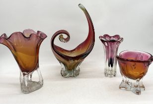Four art glass vases including Chribska, Murano etc.