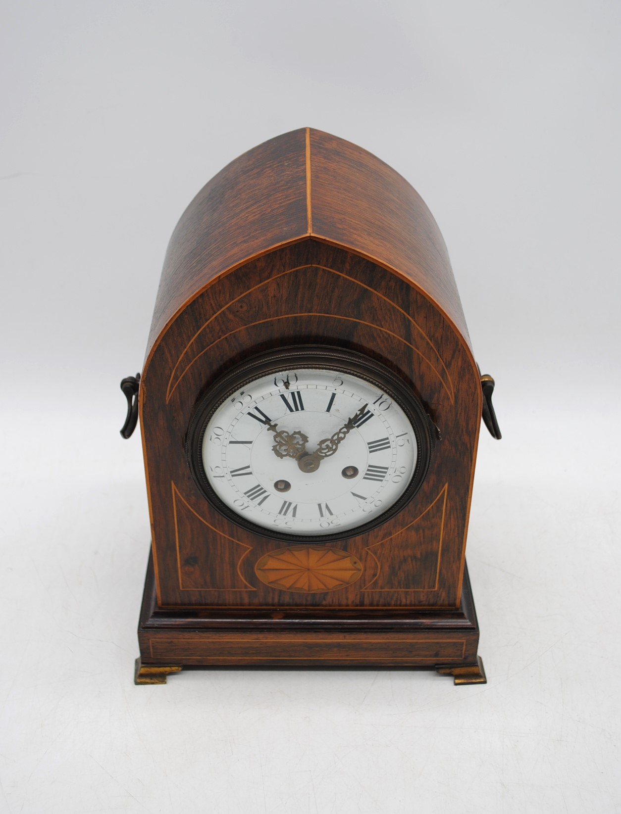 An Edwardian inlaid mantel clock, with keys - Image 2 of 11