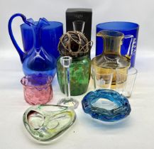 A collection of vintage art glass including Rosendahl (one of the blue vases has a crack to base)