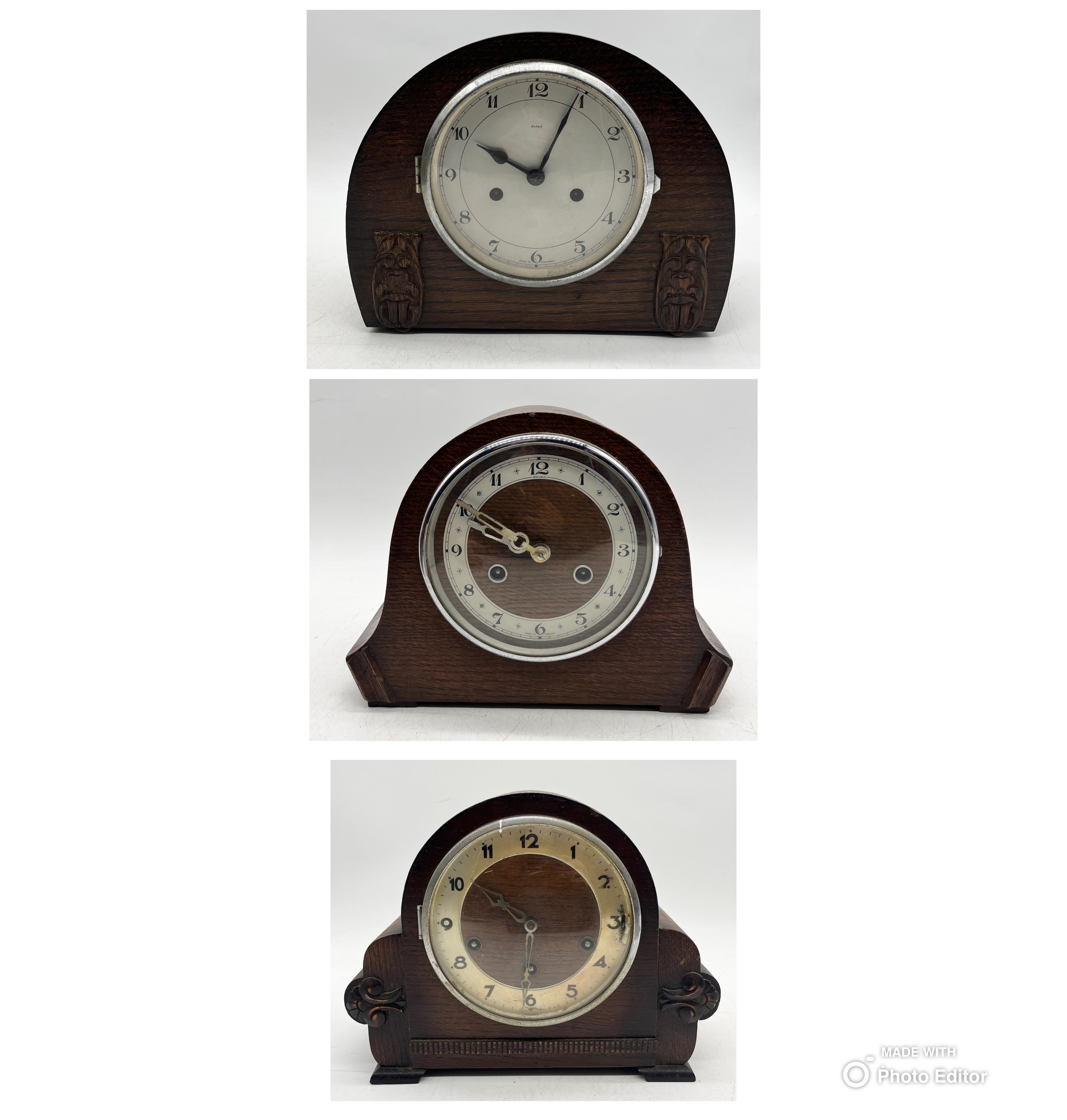 Three oak cased mantle clocks made by Perivale, Enfield etc. - Image 10 of 10