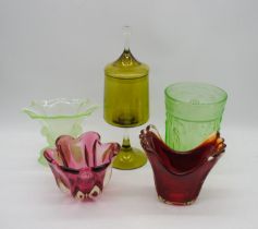 A small quantity of art glass, including a uranium glass vase etc.