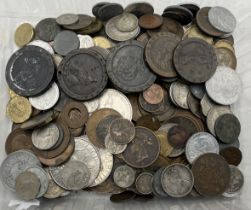 A collection of various coinage including five George III cartwheel pennies etc.