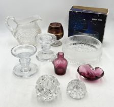 A collection of glassware including a pair of Broste candle holders, Ultima Thule bowl etc.