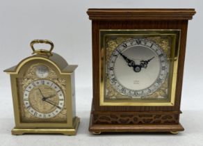 An Elliott of London small bracket clock in oak case along with a brass Swiza alarm clock