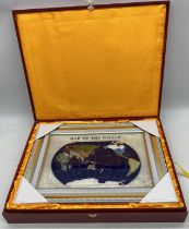A framed gem set "Map of the World" in case, 34cm x 46cm