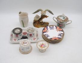 A small quantity of various ceramics, including Royal Crown Derby Budgerigars, set of six plates,
