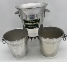 Three vintage champagne/ice buckets, one named for "Perrier- Jouet Champagne"