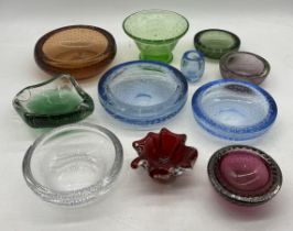 A collection of Whitefriars bubble glass bowls, vases, dishes etc.
