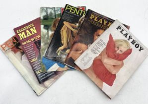 A collection of adult magazines including 60's and 70's Playboy, Penthouse, Exclusive Man, Girl