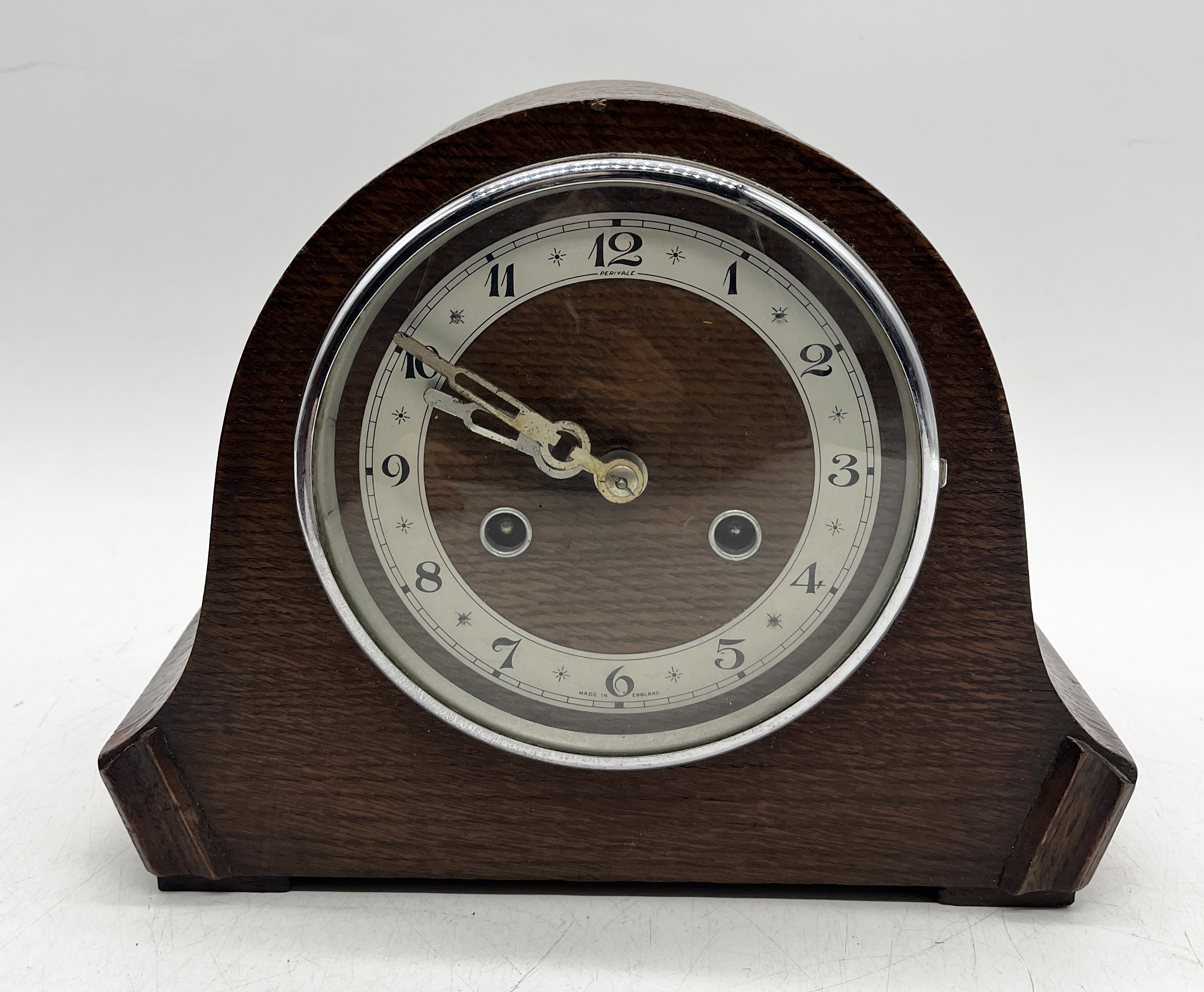 Three oak cased mantle clocks made by Perivale, Enfield etc. - Image 4 of 10