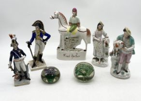 A collection of ceramics etc including Staffordshire figures, a figure of Franz... by Wessel and two