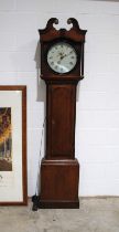 A Georgian oak longcase clock, with round painted dial - length 51cm, height 214.5cm