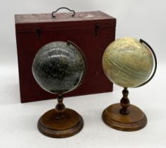 An early 20th century matched pair of celestial and terrestrial six-inch globes. Made of twelve