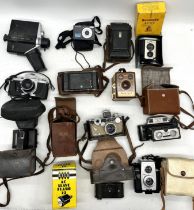 A selection of vintage cameras including Kodak Brownie Reflex 20, Coronet 3 - D, Argus LC3,