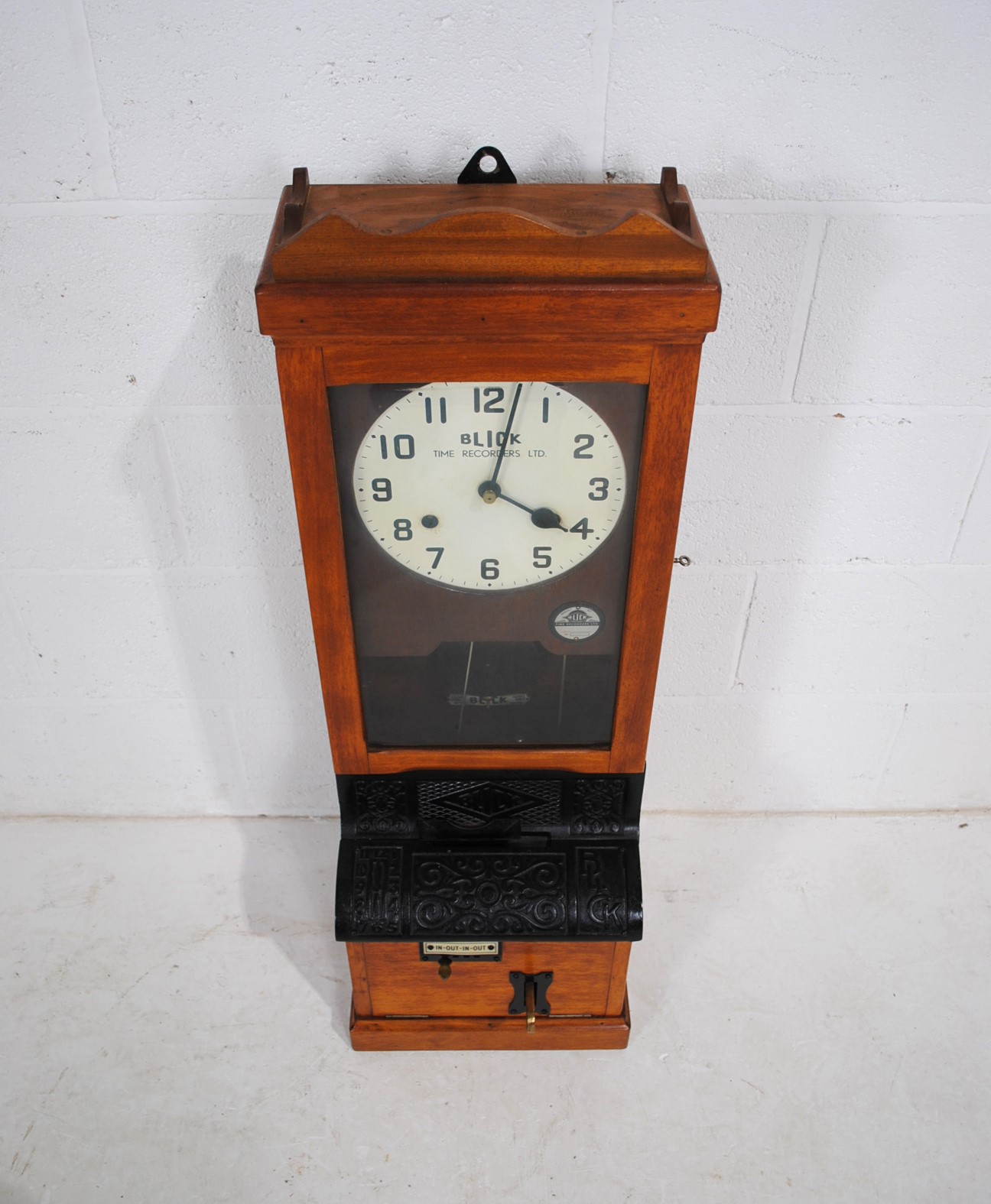 A Blick Time Recorder oak cased clocking in machine, with key and pendulum - length 34cm, depth - Image 4 of 15