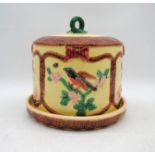 A Majolica cheese dome, decorated with birds and flowers - diameter 26cm, height 24cm