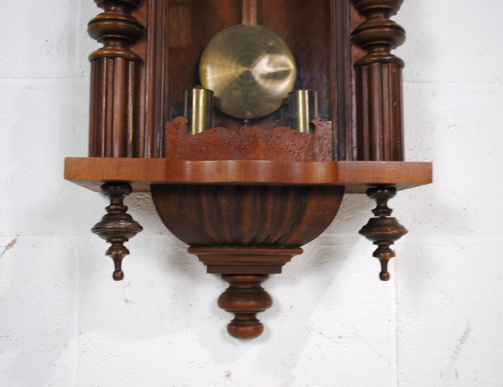 A mahogany cased eight day Vienna regulator wall hanging clock, with carved decoration and turned - Image 5 of 8
