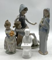 Three Lladro figurines plus one Coalport figure.